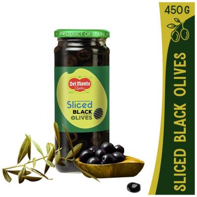 Del Monte Sliced Black Olives Glass Bottle 450g